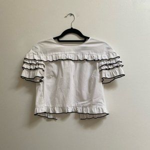 Zara Ruffle Trim Button Back Poplin Top XS